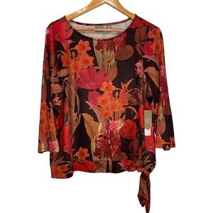 NEW Chico's‎ Women's Top Floral Side Tie 3/4 Sleeve Blouse Size 3 Fall Soft Plus